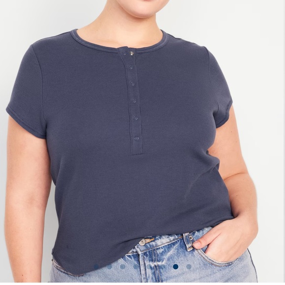 NWT OLD NAVY Short-Sleeve Waffle-Knit Henley Top  Color: Volcanic Glass - Picture 7 of 9